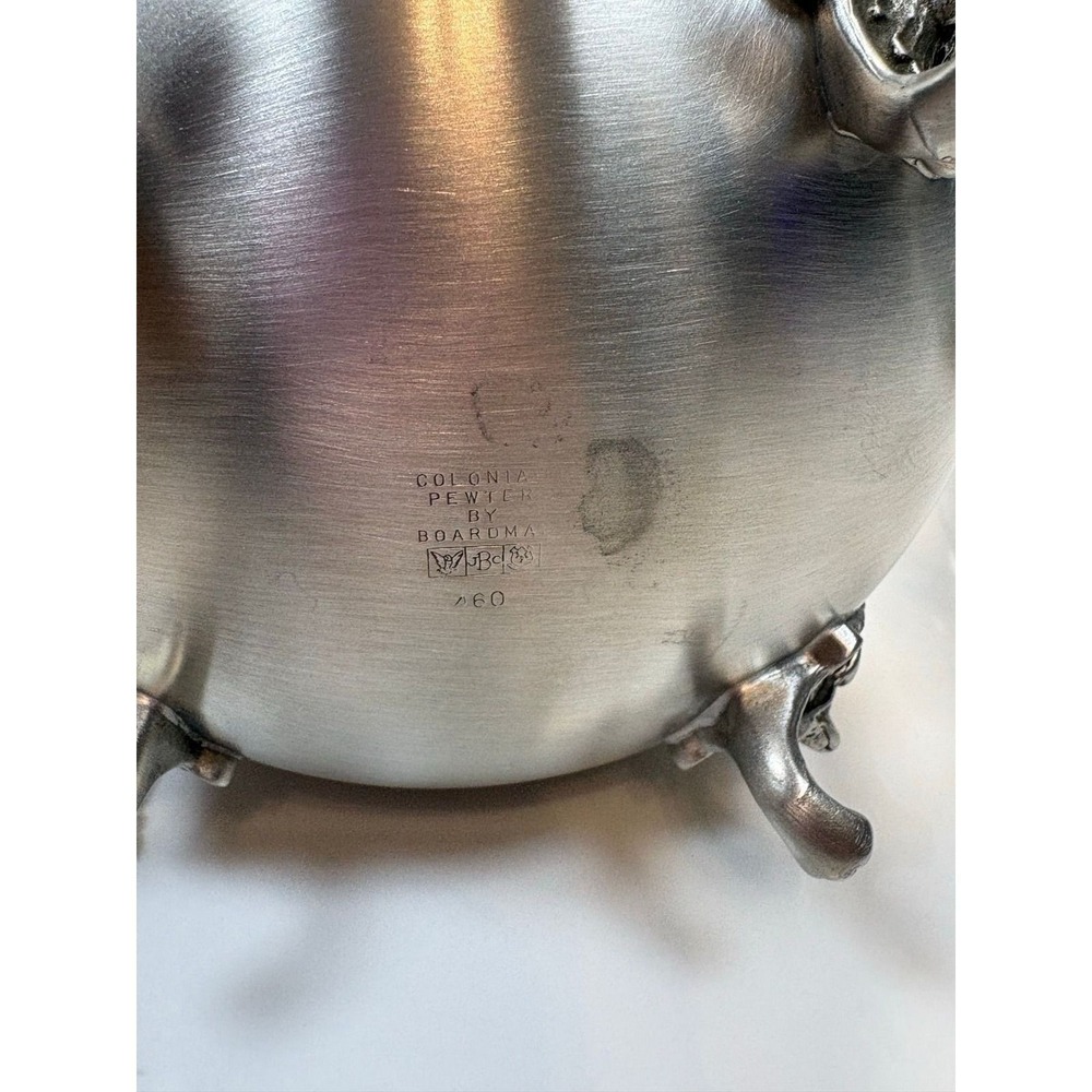 Boardman Pewter Tea Coffee Set‎ 3pc Rams Head Feet Teapot Sugar Creamer - Picture 3 of 12